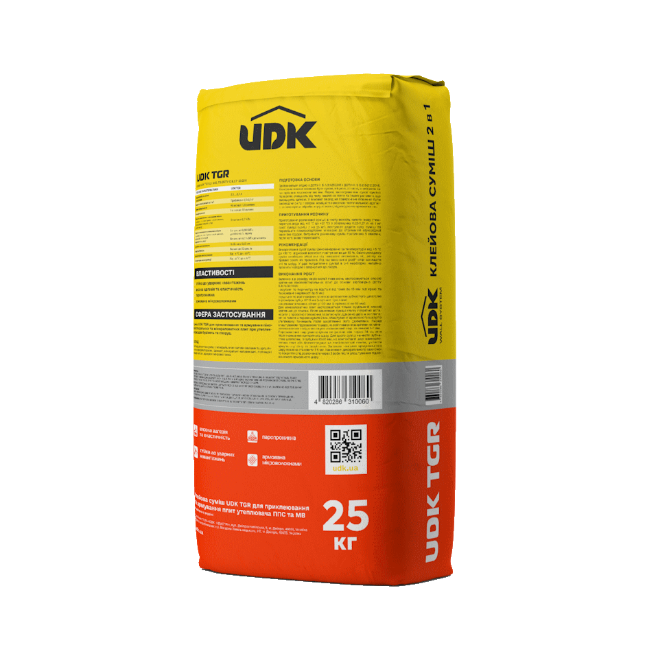UDK TGR армуючий клей для полістиролу та мінвати 25 кг