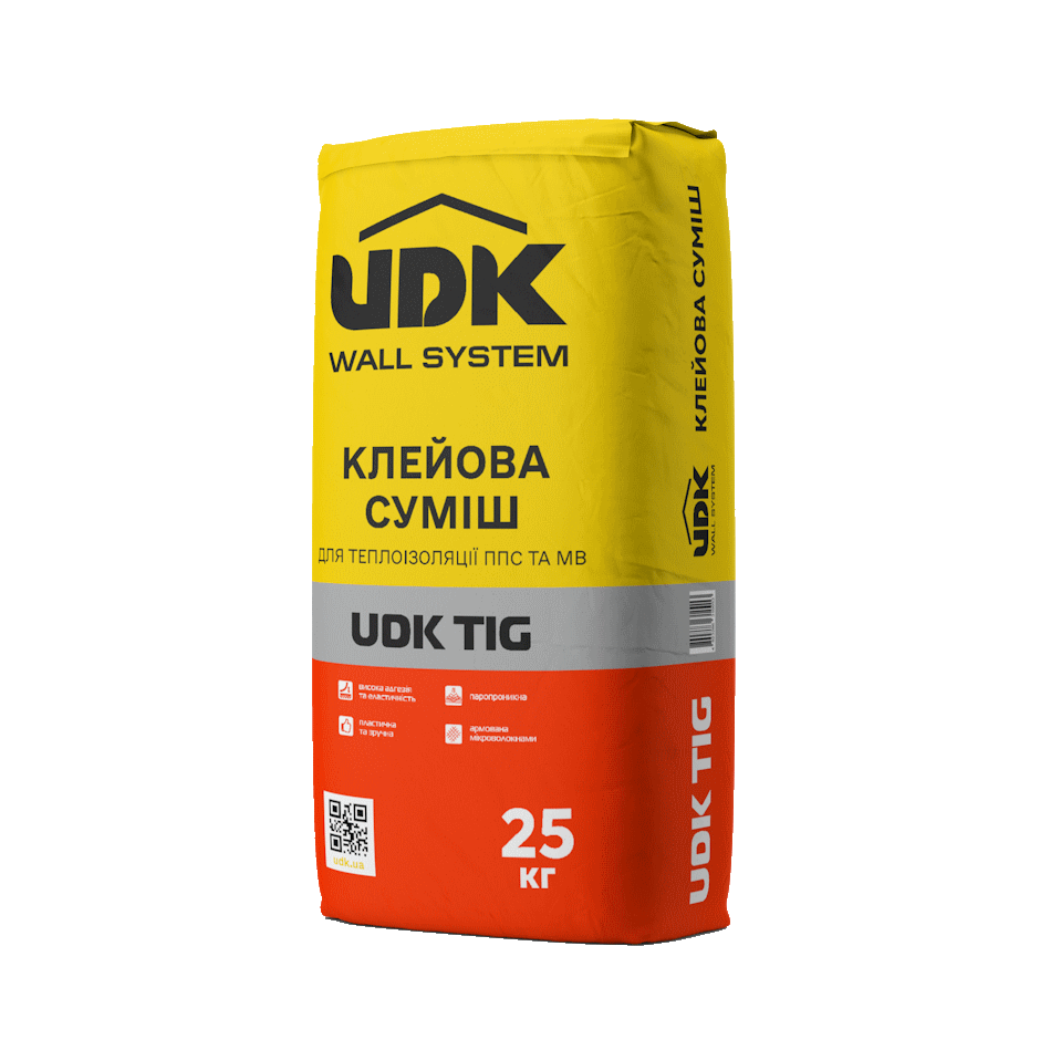 UDK TIG клейова суміш для теплоізоляції ППС та мінвати 25 кг